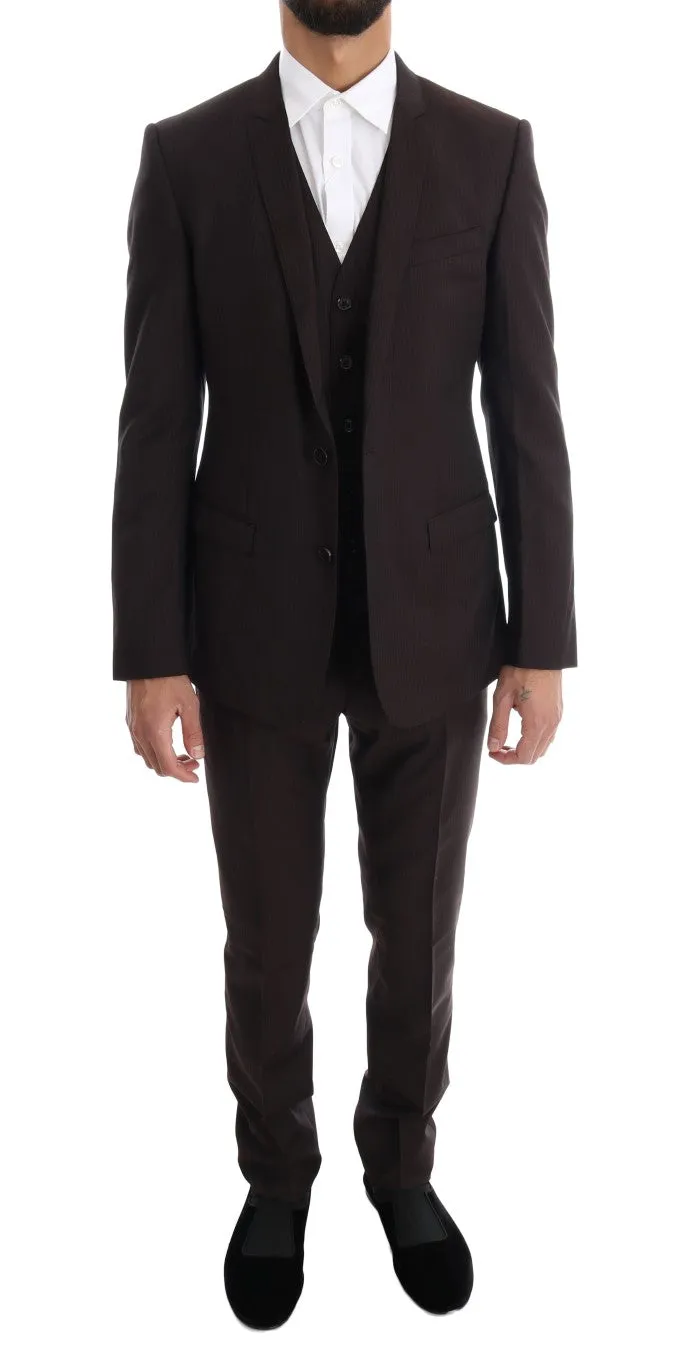 Brown Striped GOLD Slim Fit 3 Piece Suit