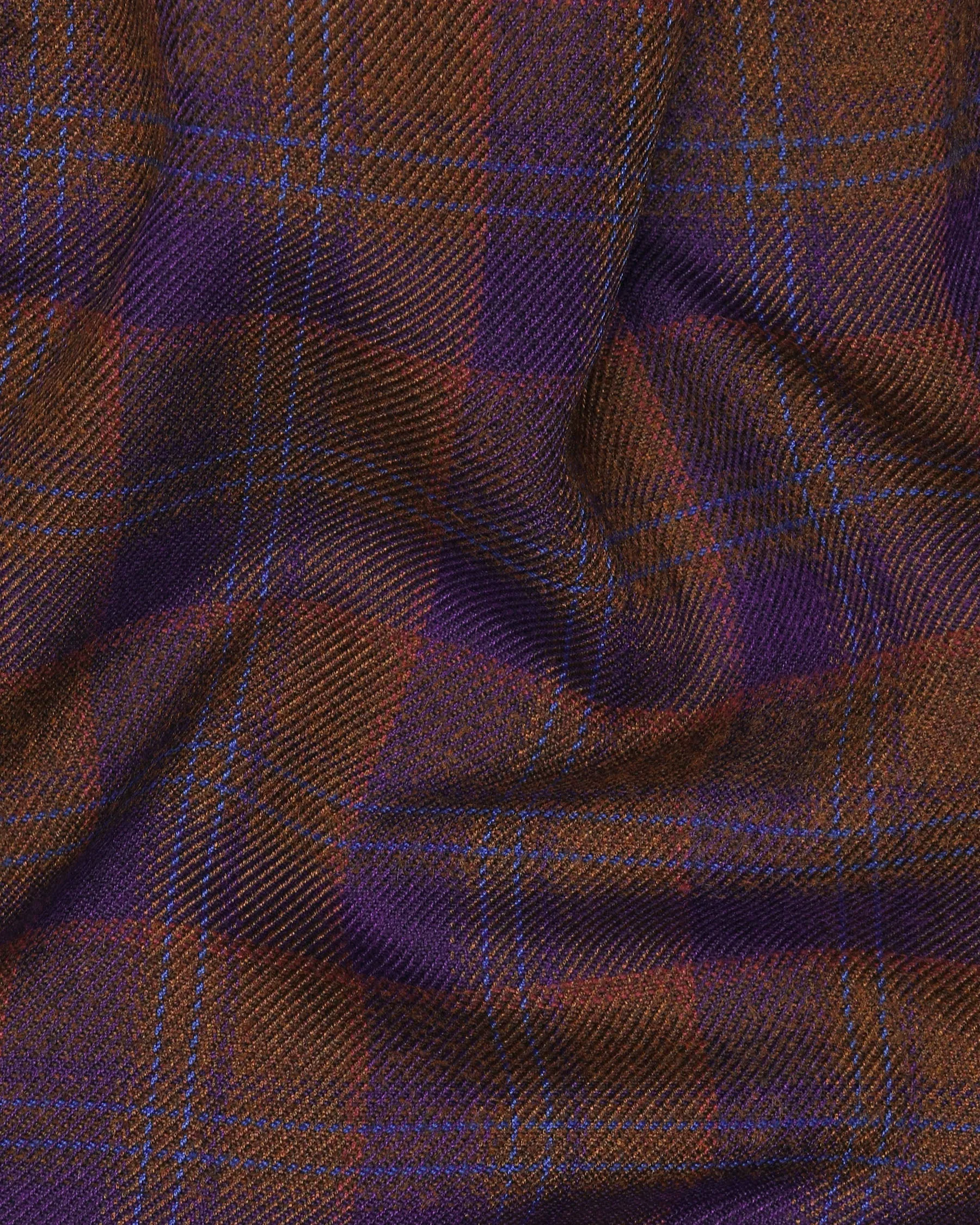 Brown with Purple Checked Flannel Wool Double Breasted Tweed Blazer