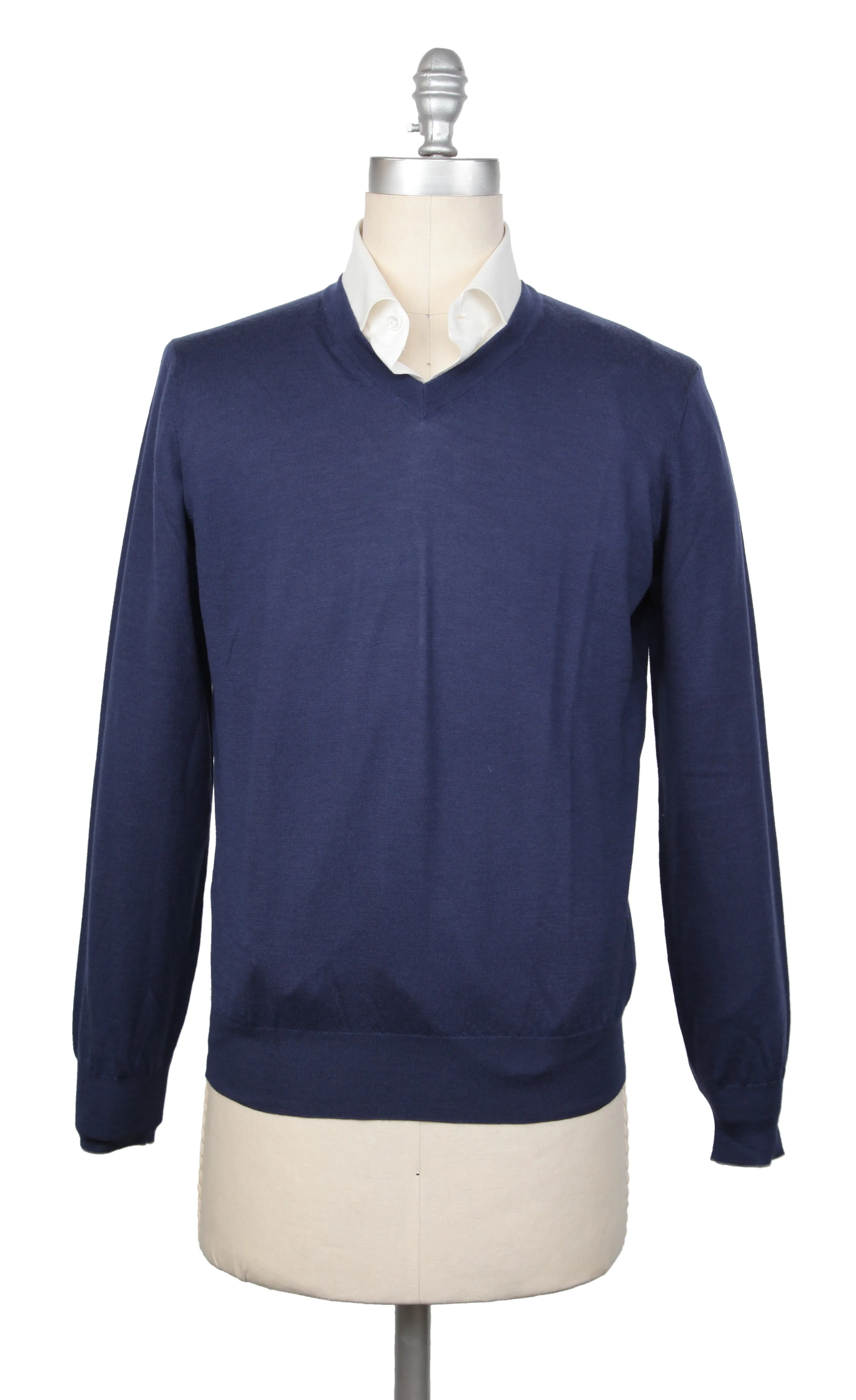 Brunello Cucinelli Navy Blue V-Neck Sweater