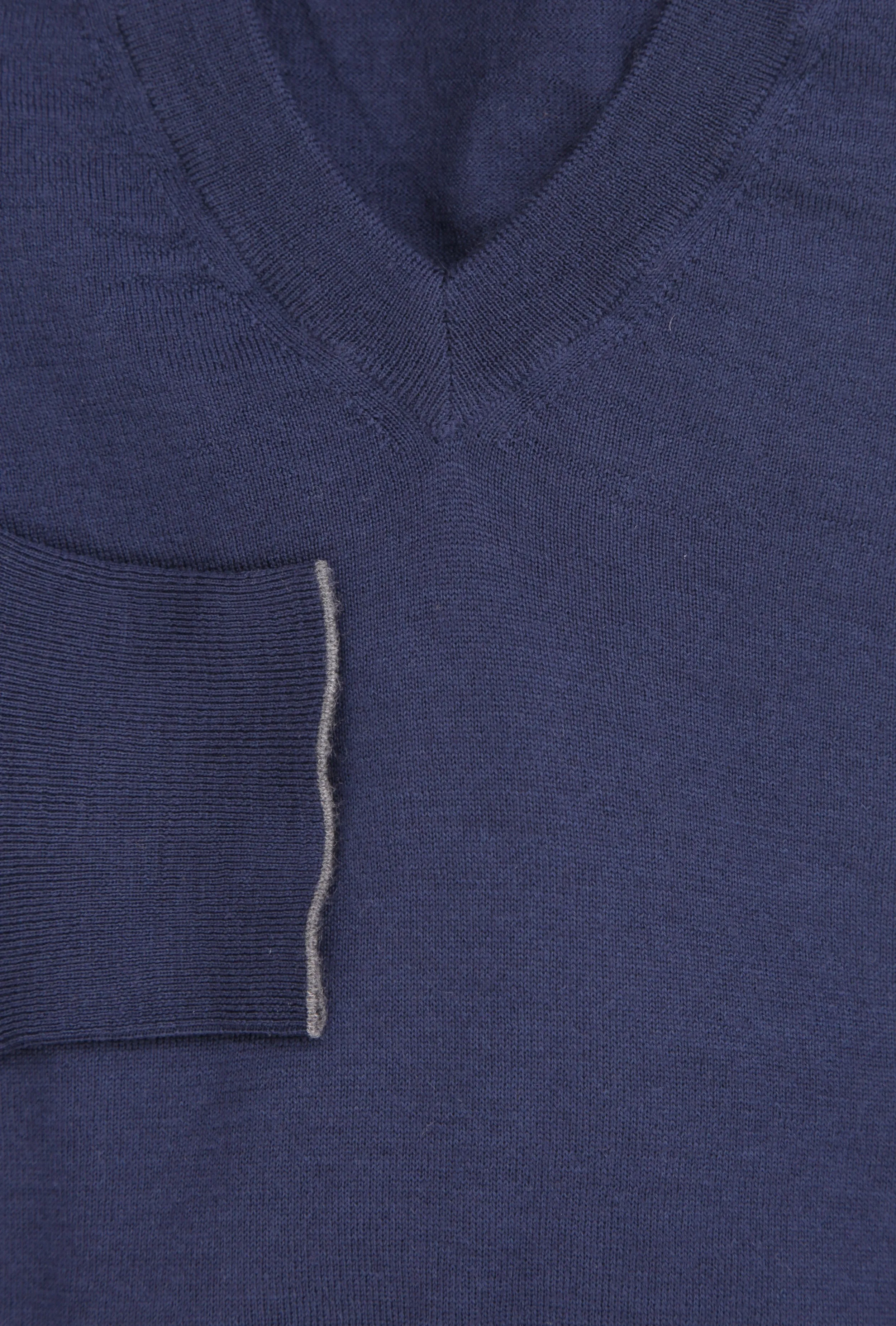 Brunello Cucinelli Navy Blue V-Neck Sweater