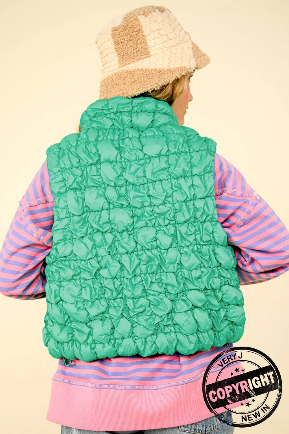Bubble Quilted Puffer Vest: Jade