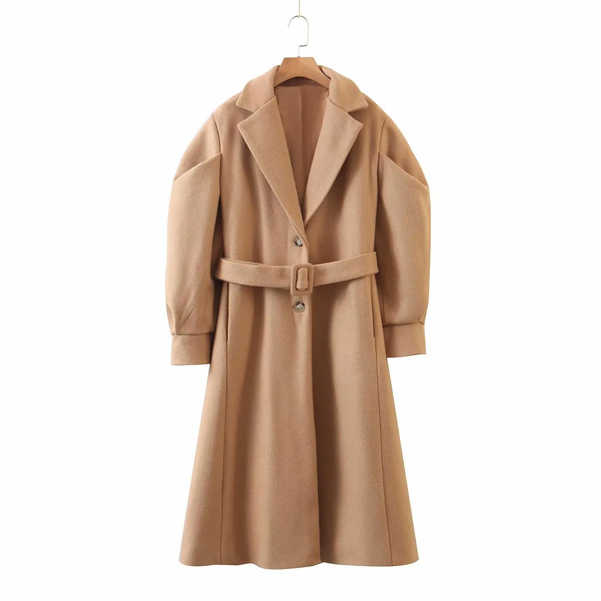 Bubbles Puff Sleeve Single-breasted Lapel Lace-up Coat