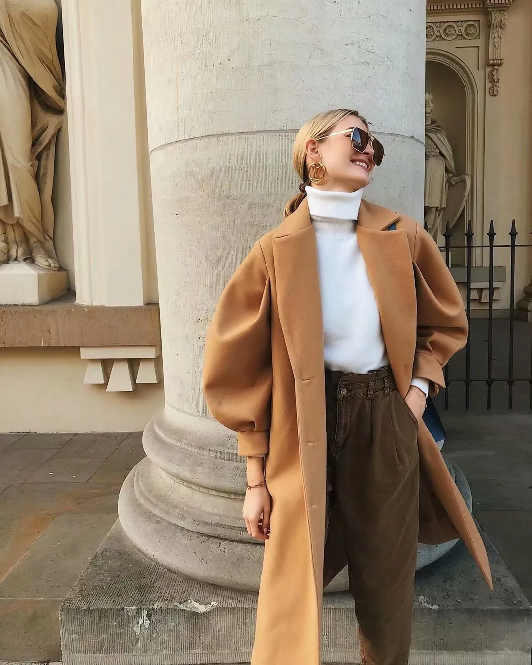 Bubbles Puff Sleeve Single-breasted Lapel Lace-up Coat