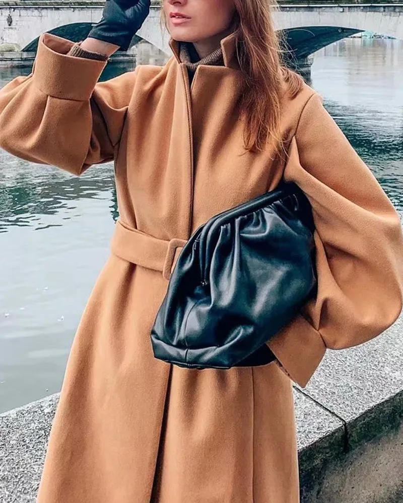 Bubbles Puff Sleeve Single-breasted Lapel Lace-up Coat