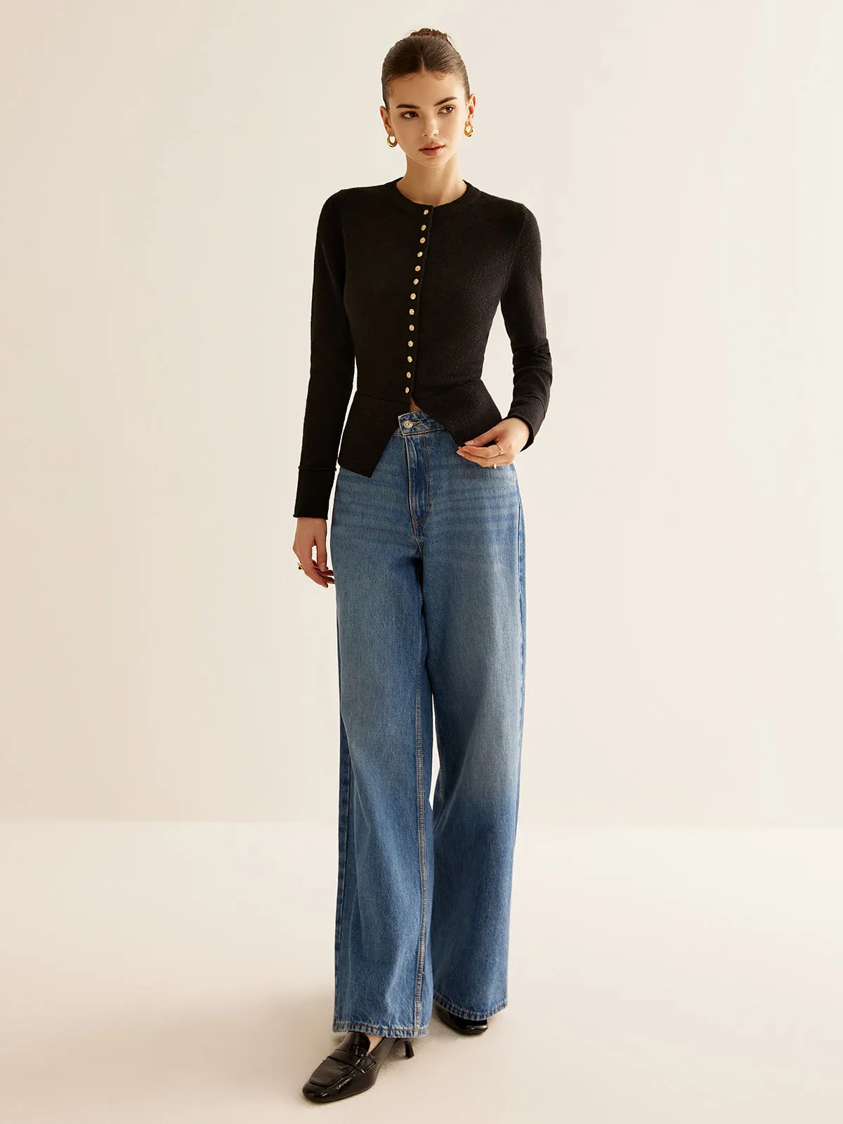 Button Down Slit Slim Cardigan