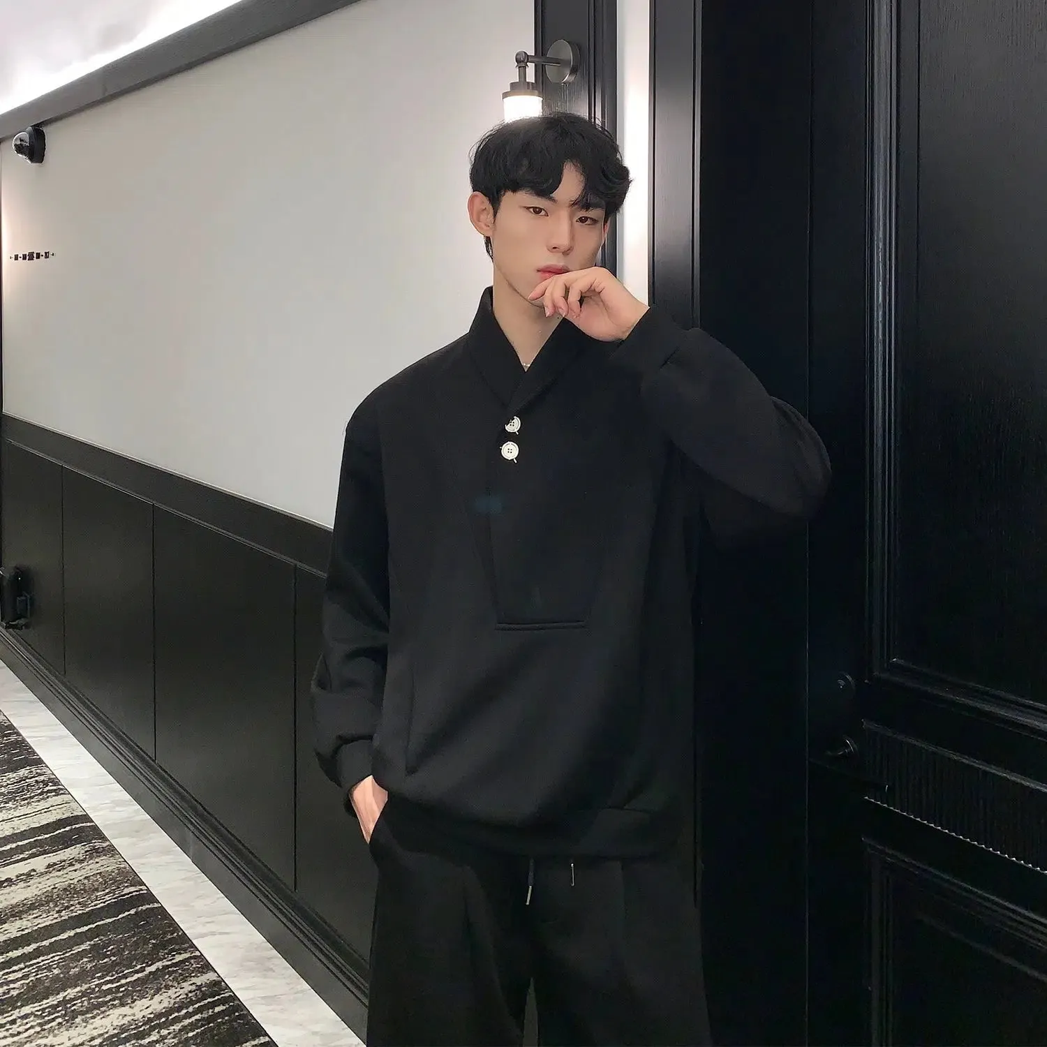 Button V-neck Sweater