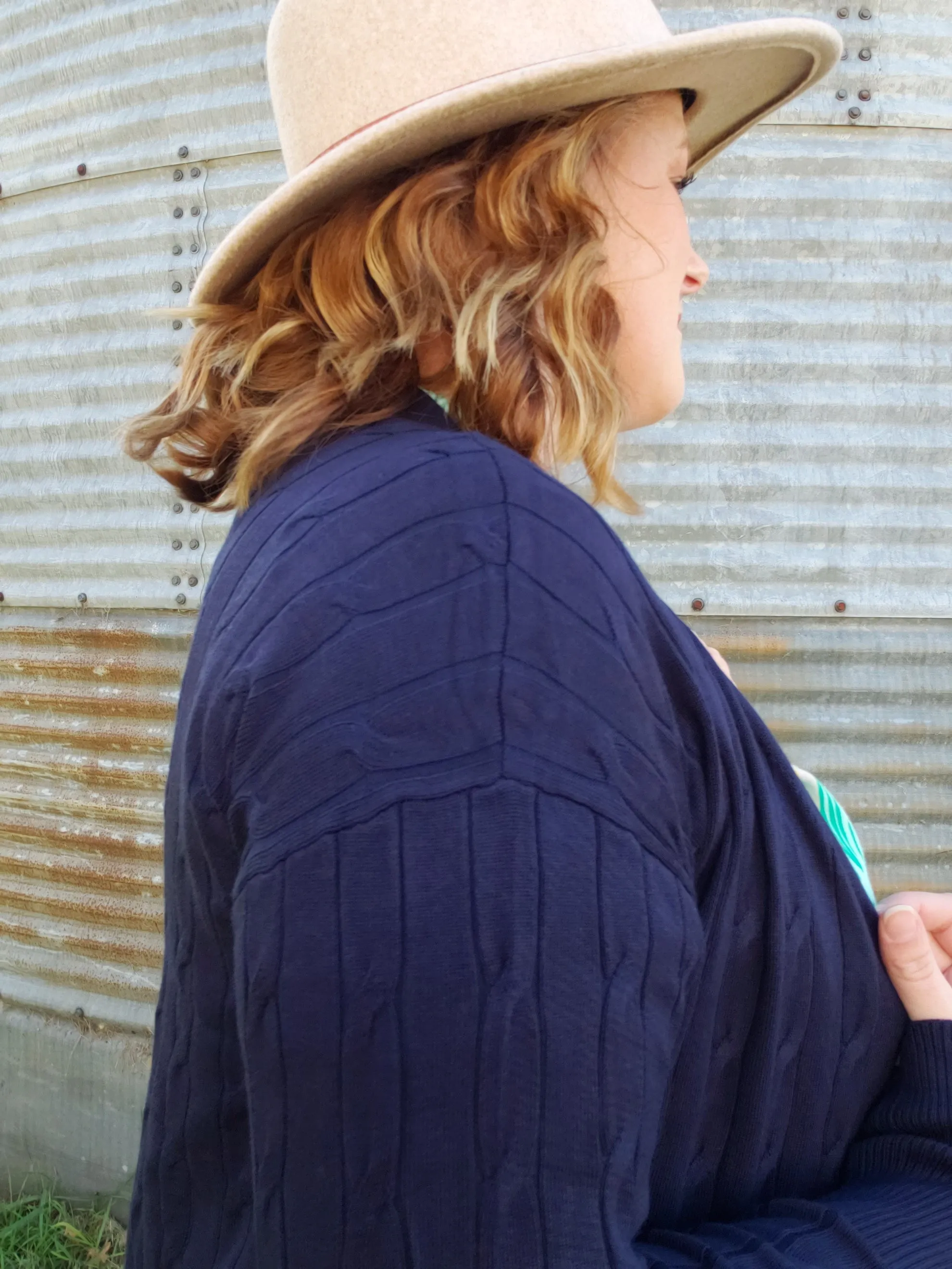 Cable Knit Cardigan with Pockets - Navy