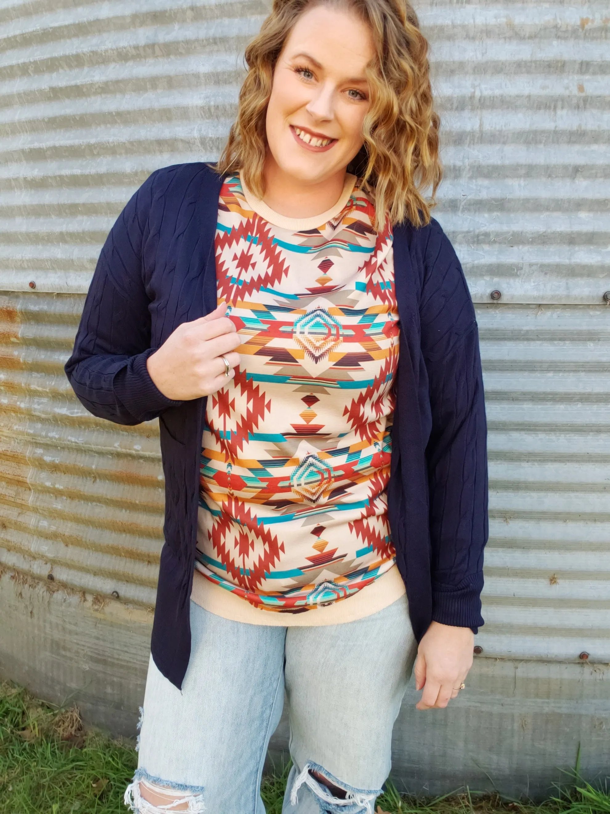 Cable Knit Cardigan with Pockets - Navy