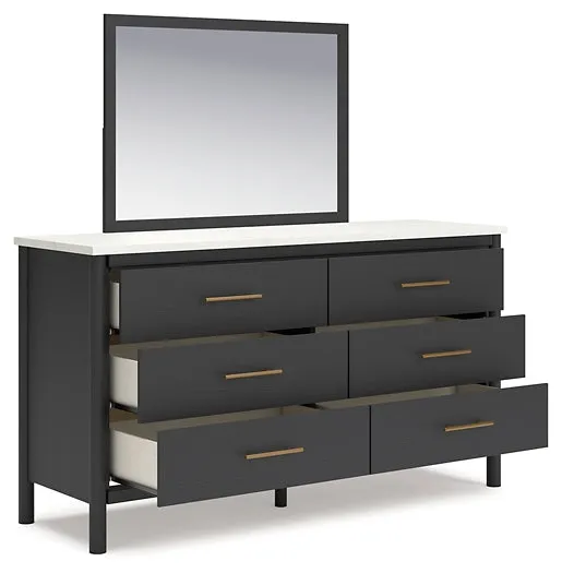 Cadmori King Upholstered Panel Bed with Mirrored Dresser