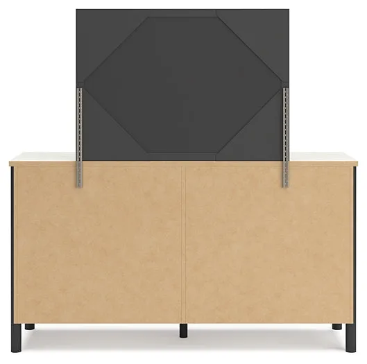 Cadmori King Upholstered Panel Bed with Mirrored Dresser