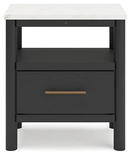 Cadmori Queen Upholstered Panel Bed with Mirrored Dresser, Chest and 2 Nightstands