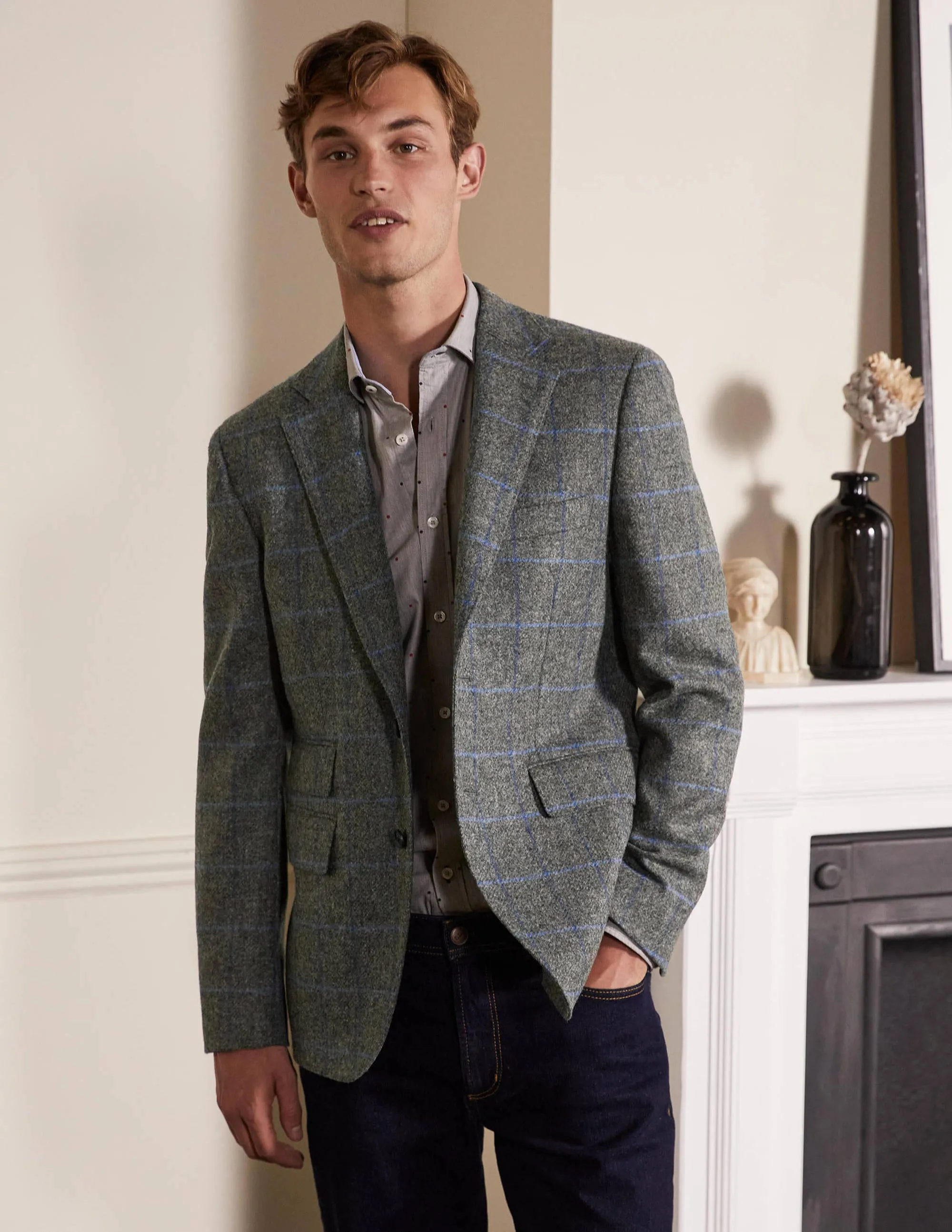 Caldey Blazer aus britischem Tweed-Anthrazit, Grobe Karos
