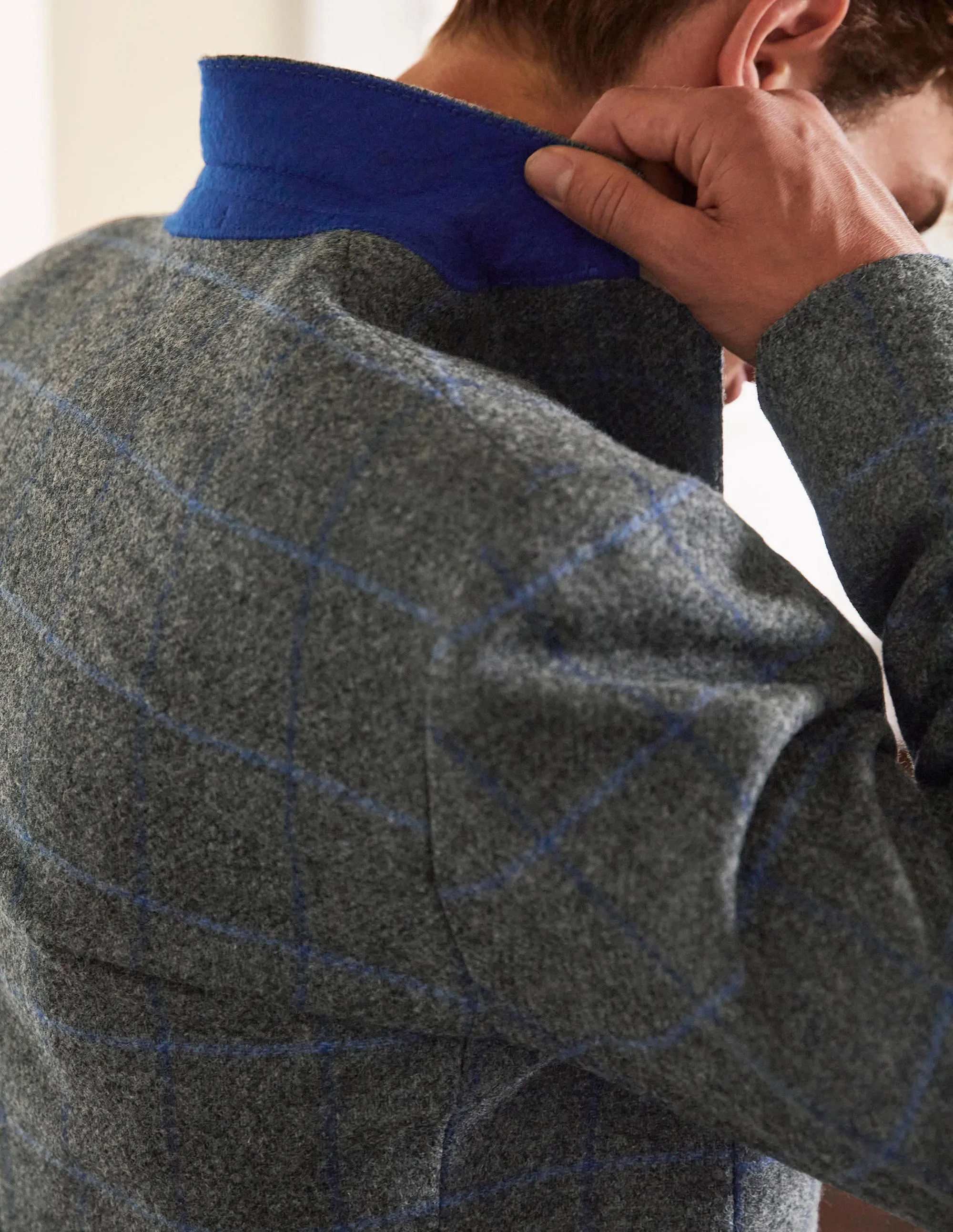 Caldey Blazer aus britischem Tweed-Anthrazit, Grobe Karos