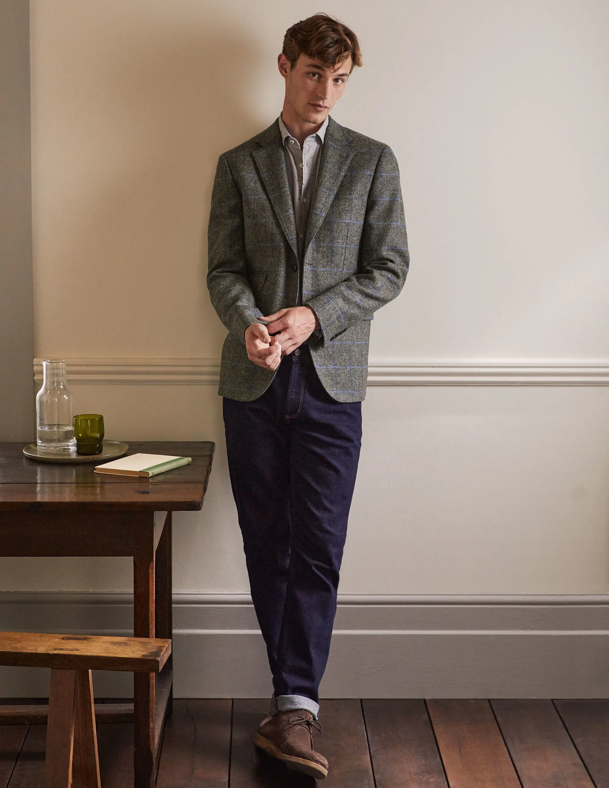 Caldey Blazer aus britischem Tweed-Anthrazit, Grobe Karos