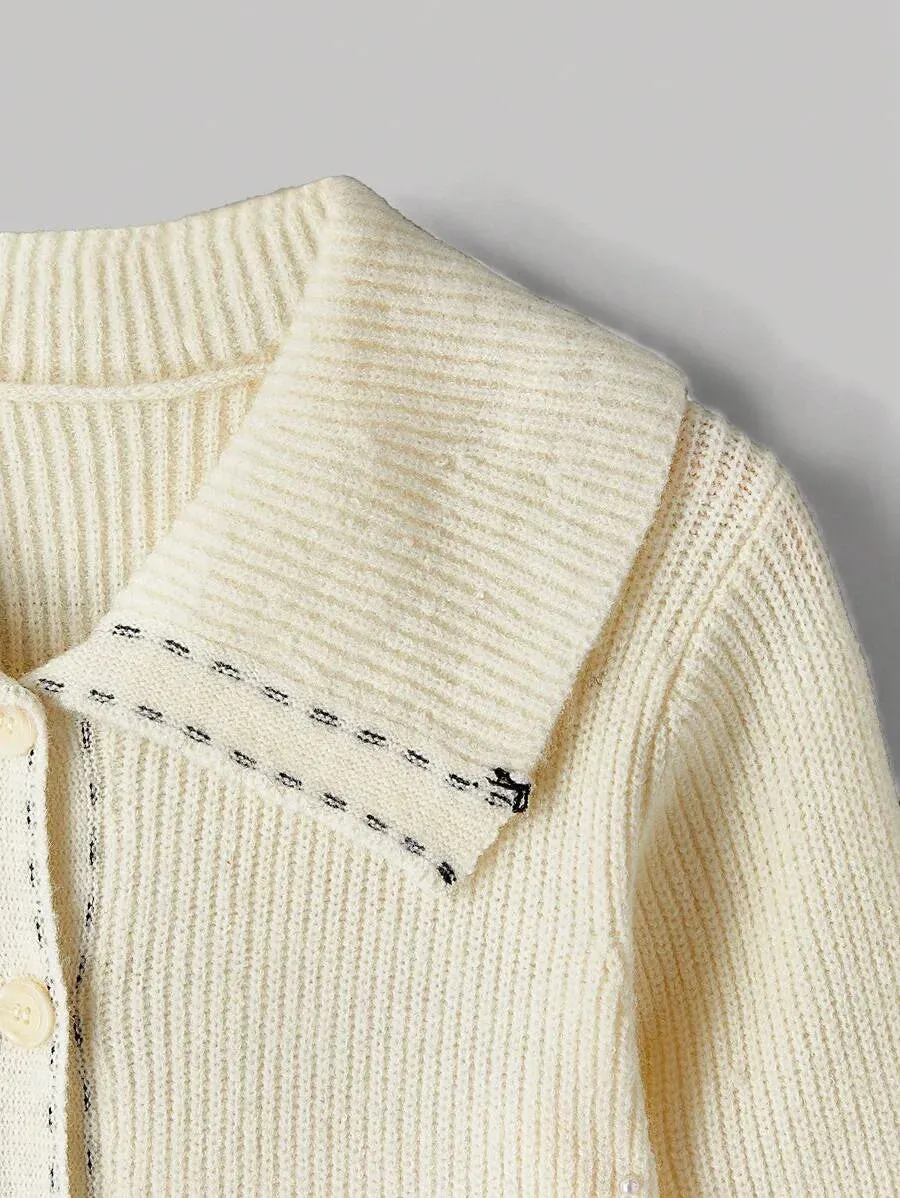 Caterina Knitted Button-Up Cardigan with Pockets in Apricot