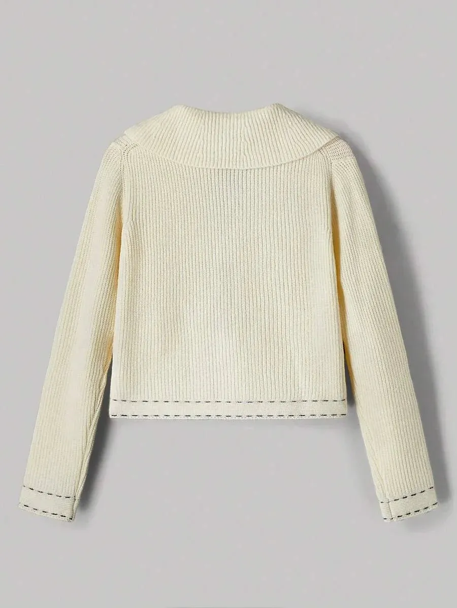 Caterina Knitted Button-Up Cardigan with Pockets in Apricot