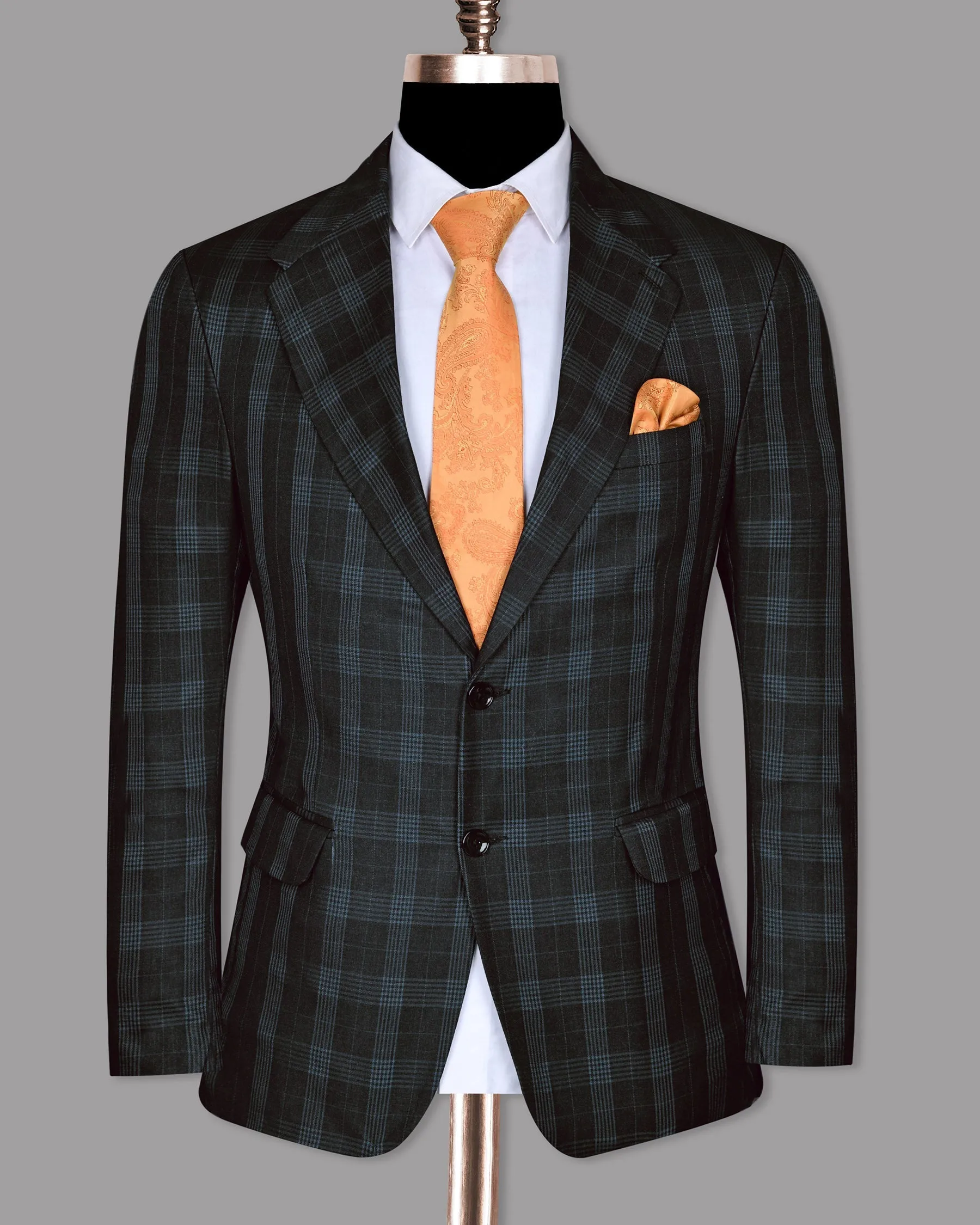 Charcoal Prince of Wales Checked Wool Blend Blazer