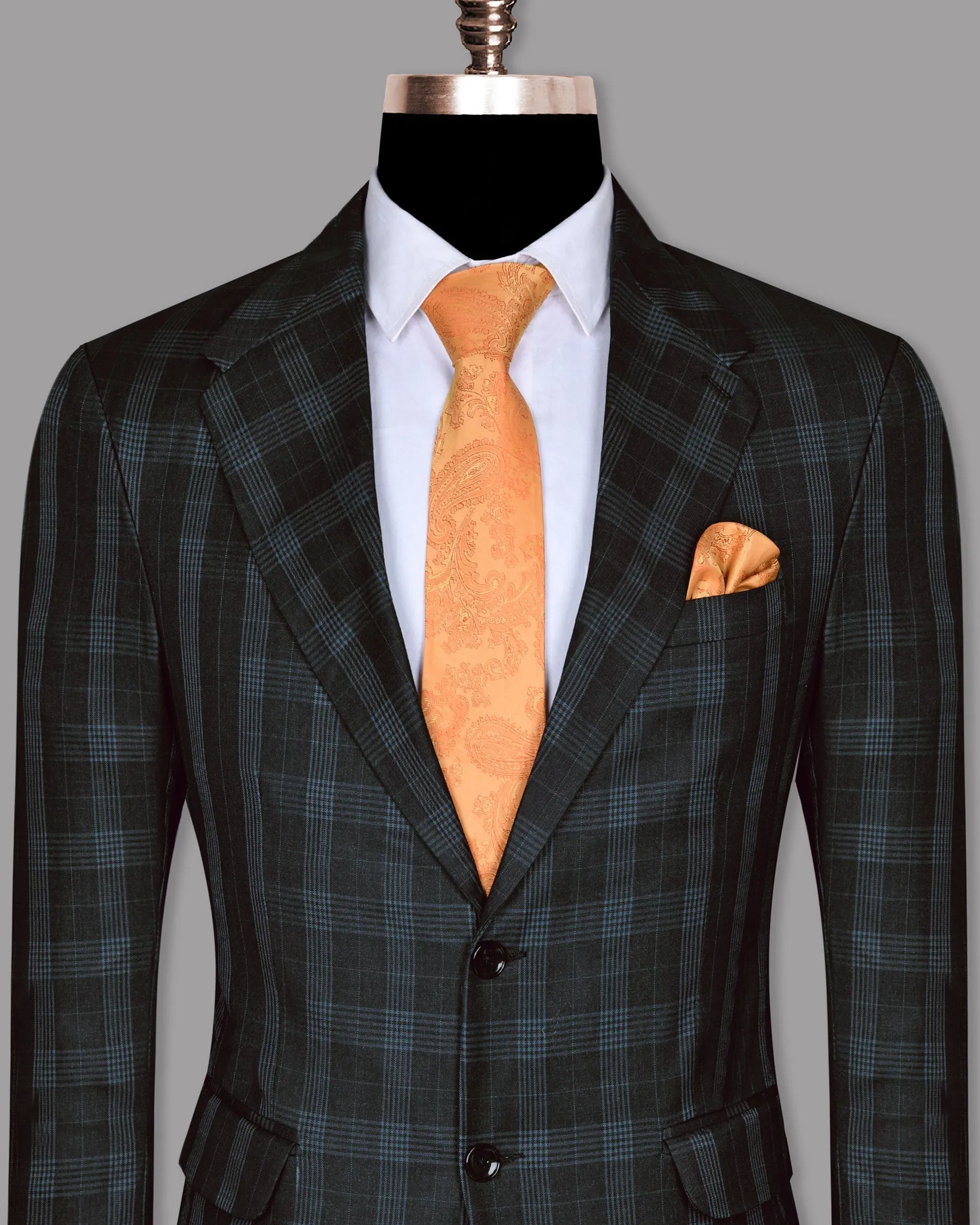 Charcoal Prince of Wales Checked Wool Blend Blazer