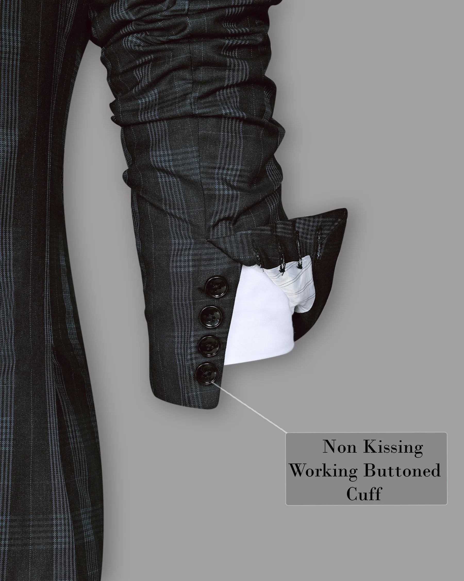 Charcoal Prince of Wales Checked Wool Blend Blazer