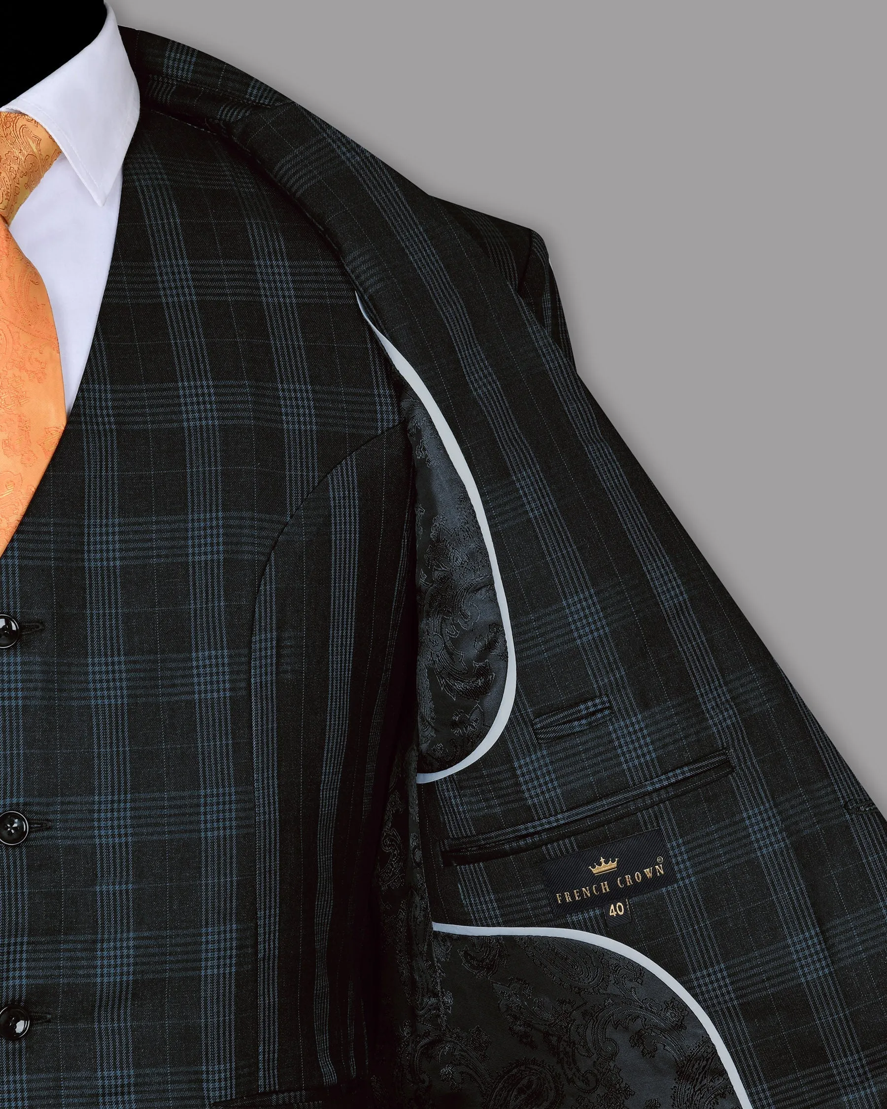Charcoal Prince of Wales Checked Wool Blend Blazer