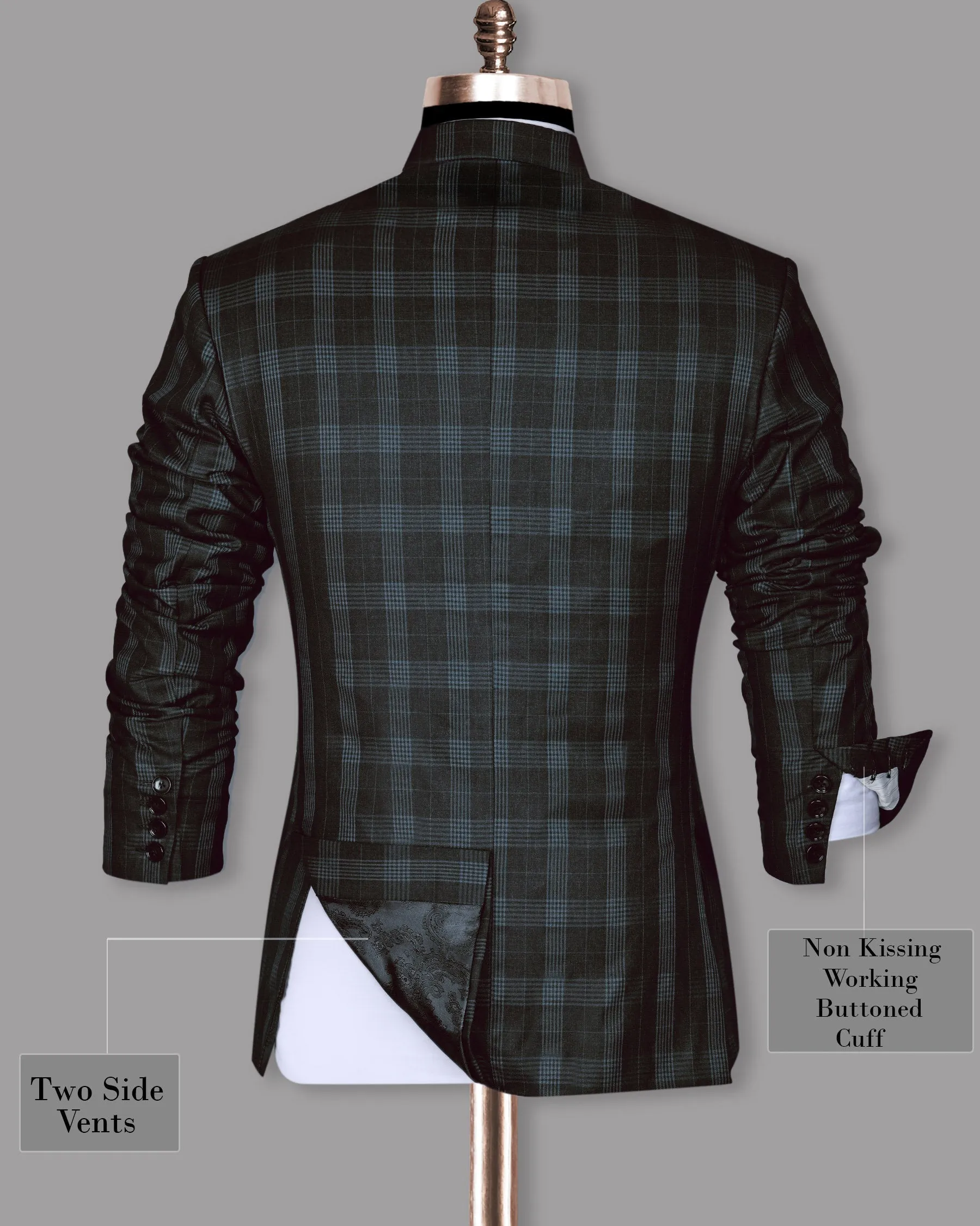 Charcoal Prince of Wales Checked Wool Blend Blazer