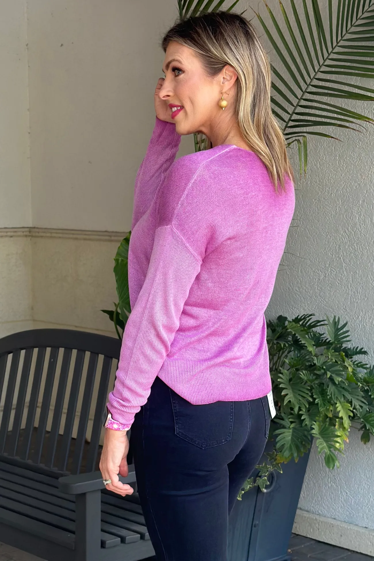 Charlie B Mulberry Snow Wash V-Neck Sweater
