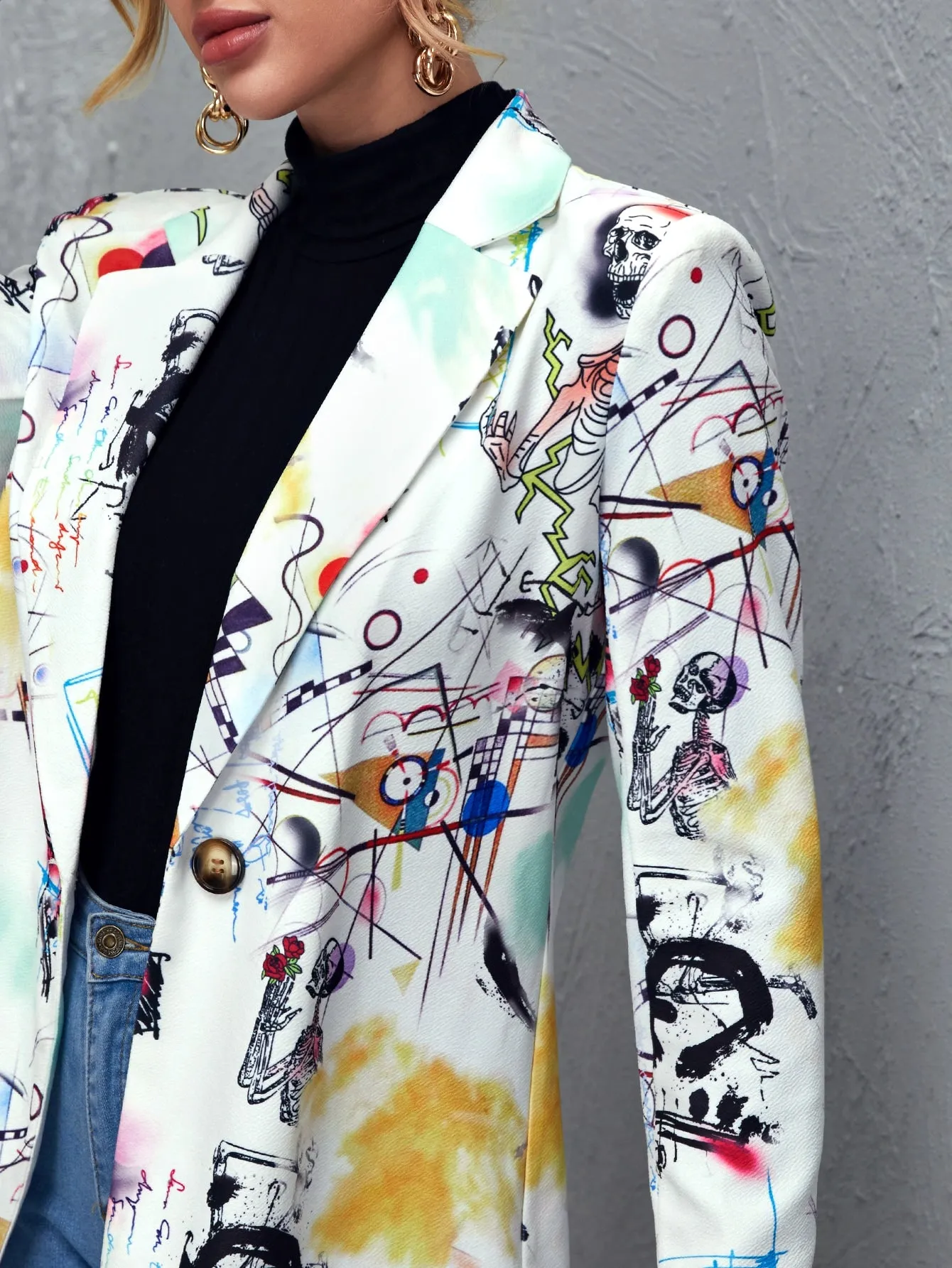 Cherry Vibes Blazer de Arte Pop con Botón de Cuello V