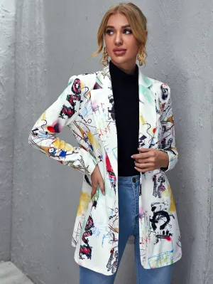 Cherry Vibes Blazer de Arte Pop con Botón de Cuello V