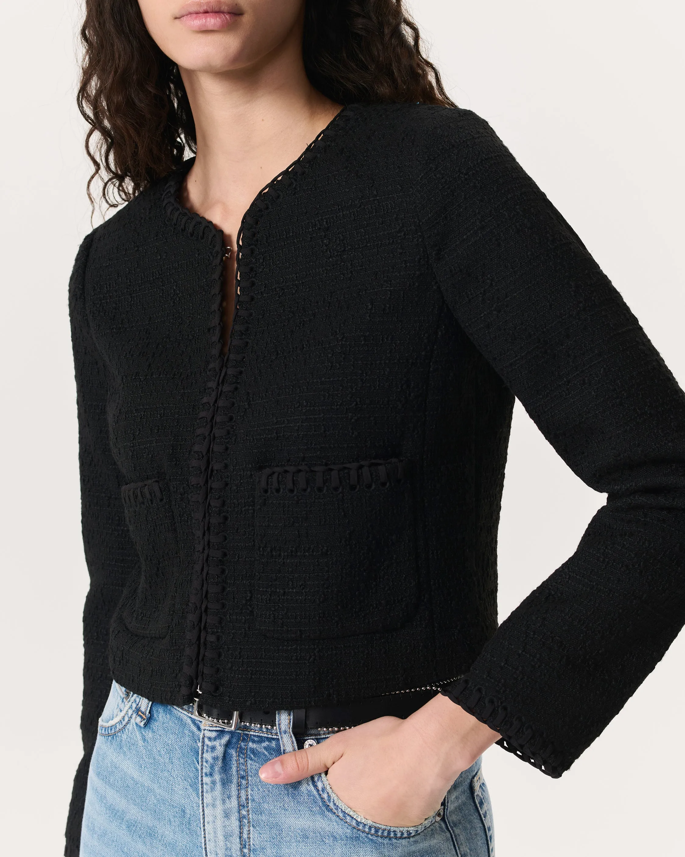 Cheyenne Whipstitch-Trimmed Tweed Lady Jacket