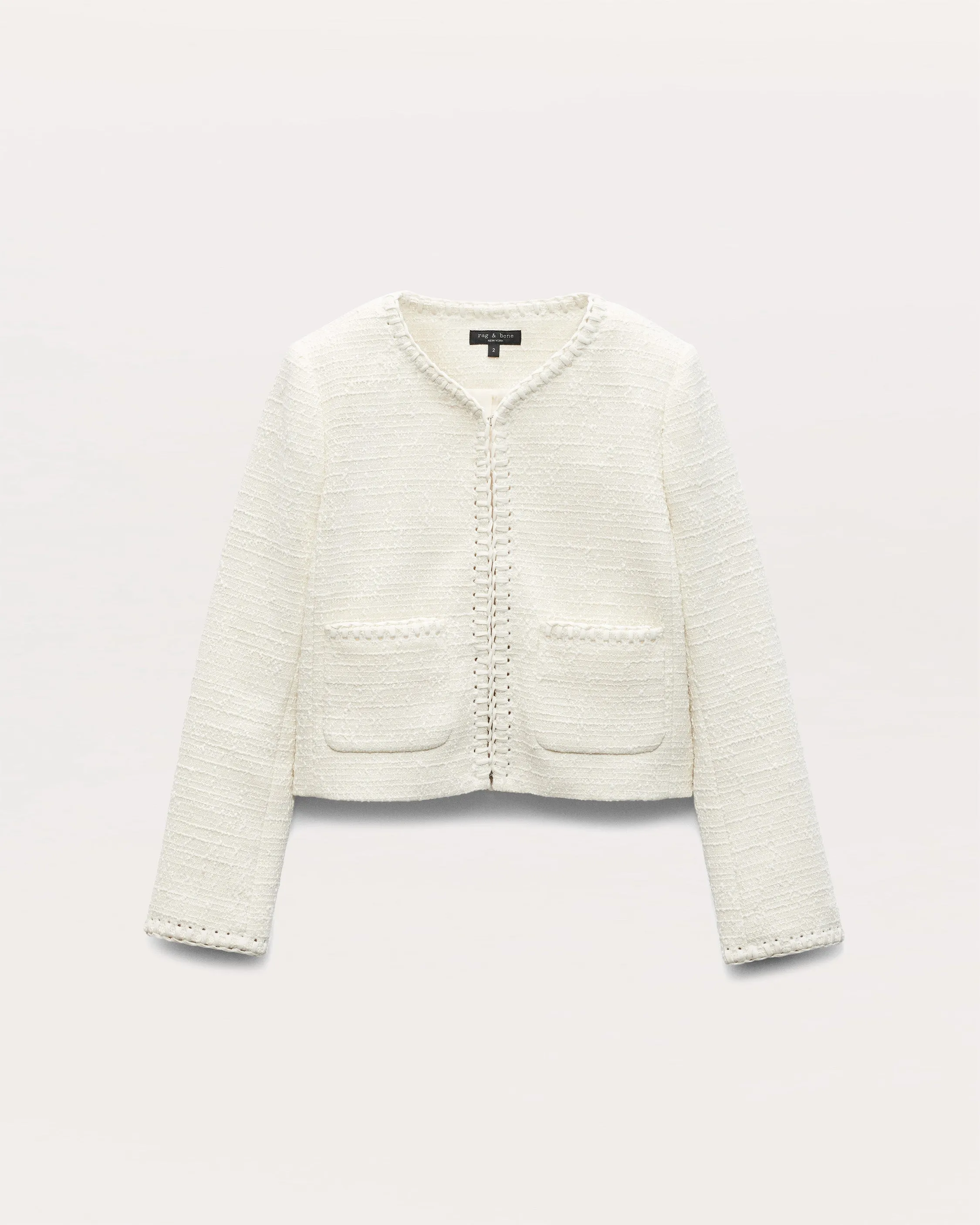 Cheyenne Whipstitch-Trimmed Tweed Lady Jacket
