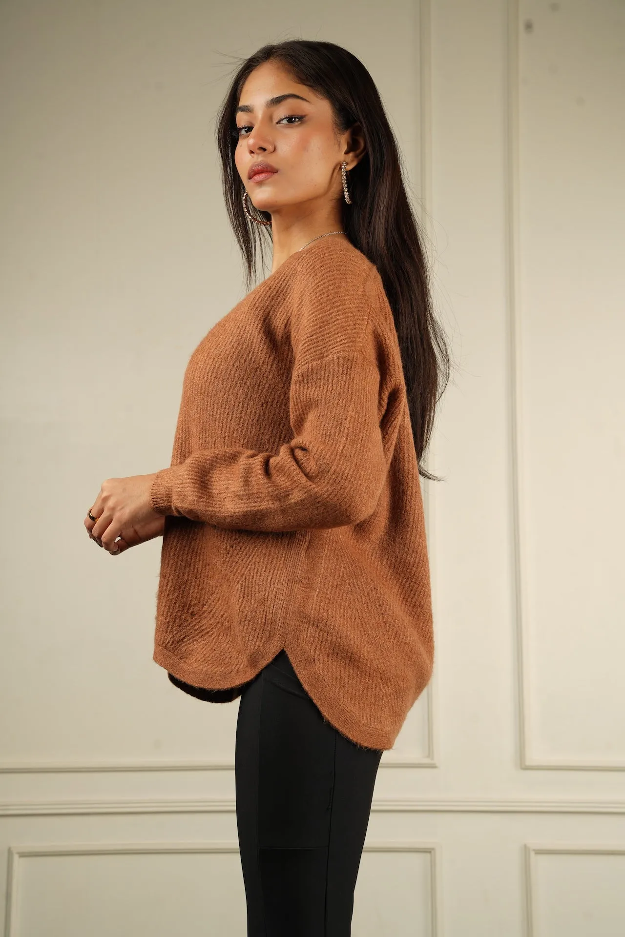 Cinnamon Oversized V-Neck Sweater