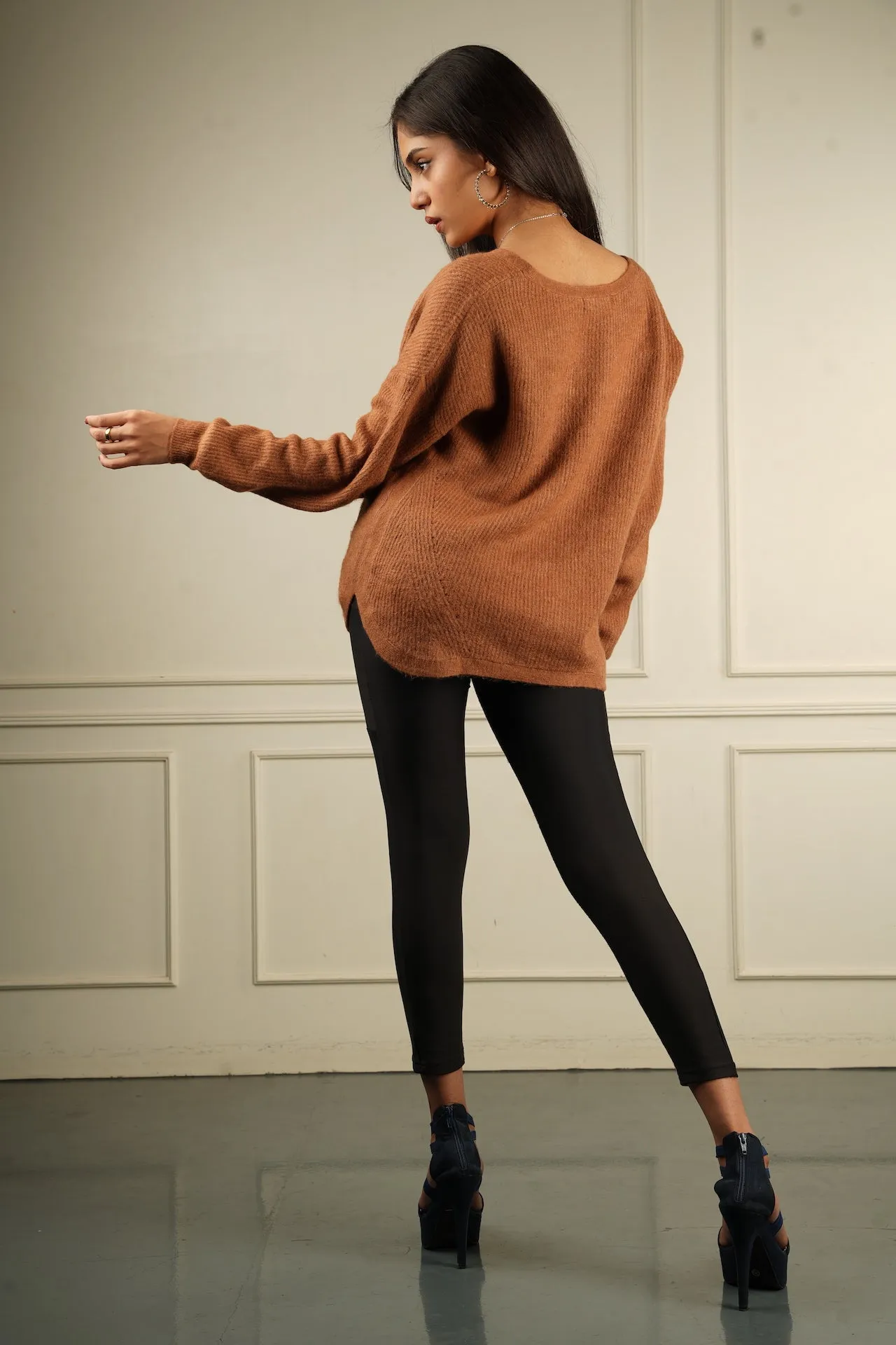 Cinnamon Oversized V-Neck Sweater