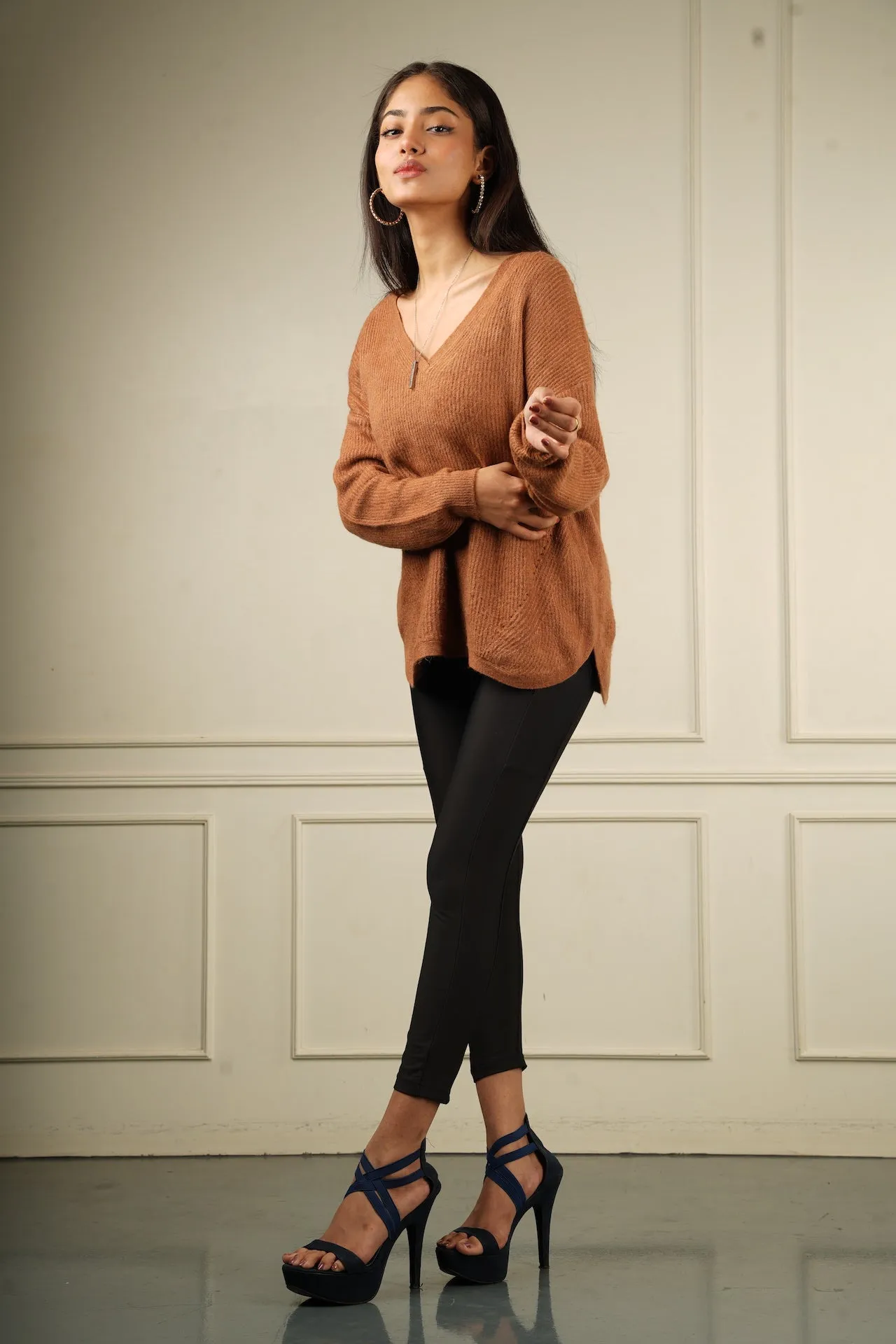 Cinnamon Oversized V-Neck Sweater