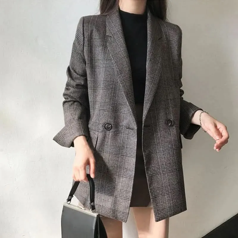 Classic checked oversized blazer for women