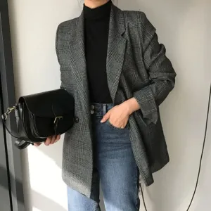 Classic checked oversized blazer for women