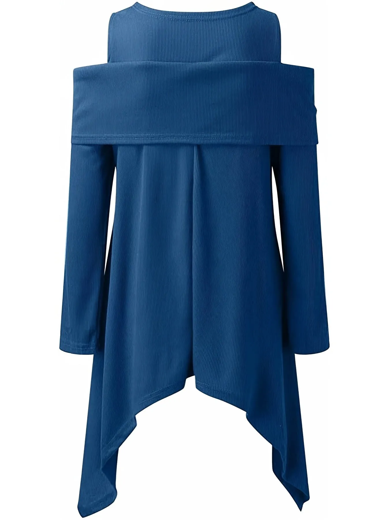 Cold Shoulder Asymmetrical Tunics, Casual Crew Neck Ruched Solid Tunics, Women's Clothing