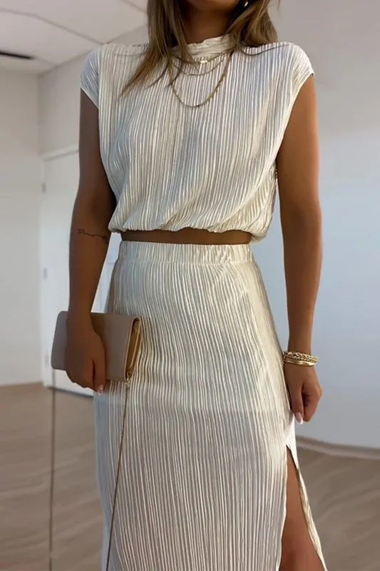 Collar Short Shirt Mid-Length Skirt Two-Piece Suit