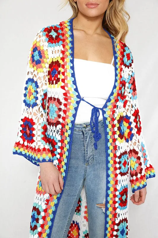 Colorful Pattern Crochet Swimsuit Cover up