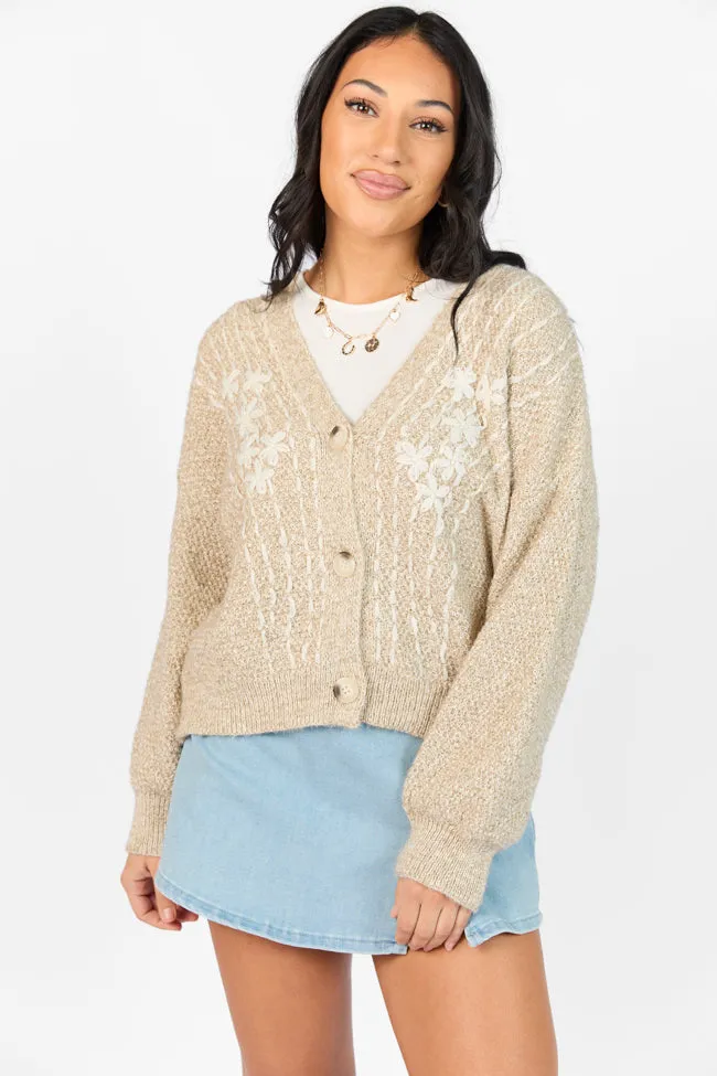 Countryside Charm Taupe Floral Embroidered Cardigan SALE