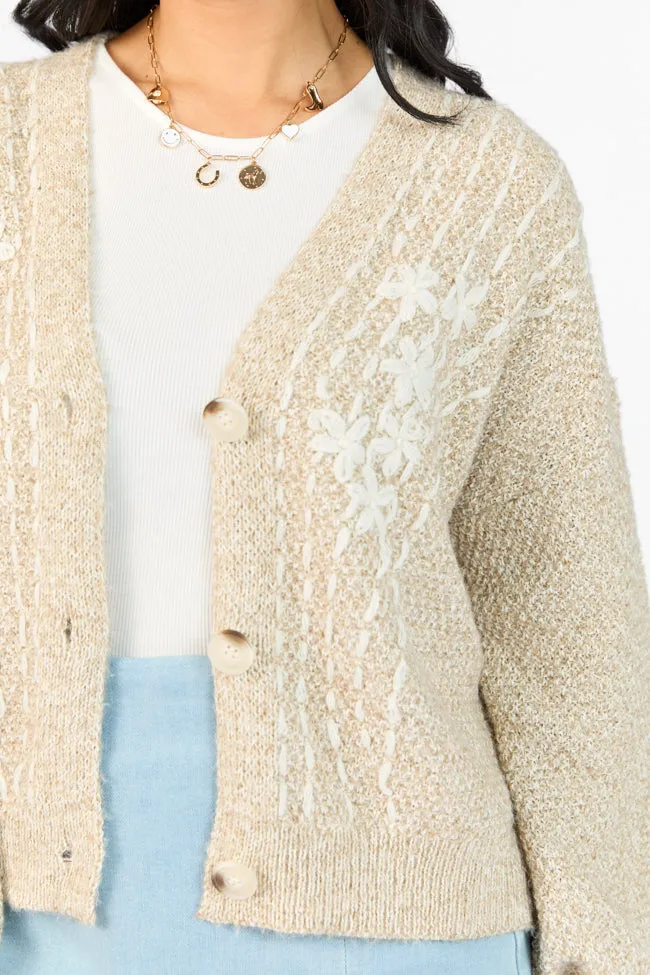 Countryside Charm Taupe Floral Embroidered Cardigan SALE