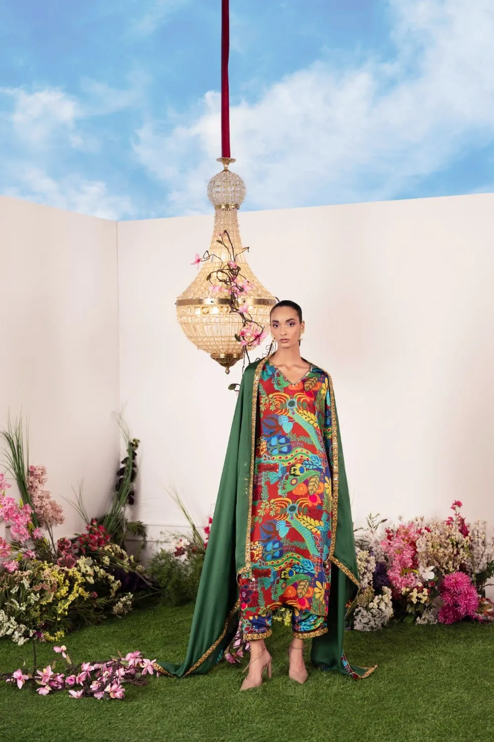 Crimson Kurta Pant And Dupatta Set