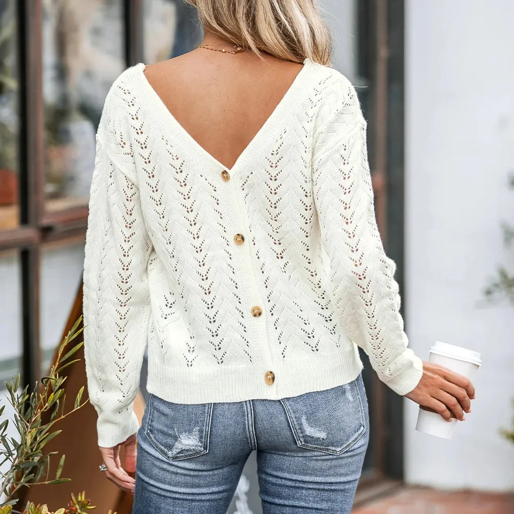 Crochet Cutout V-Neck Sweater