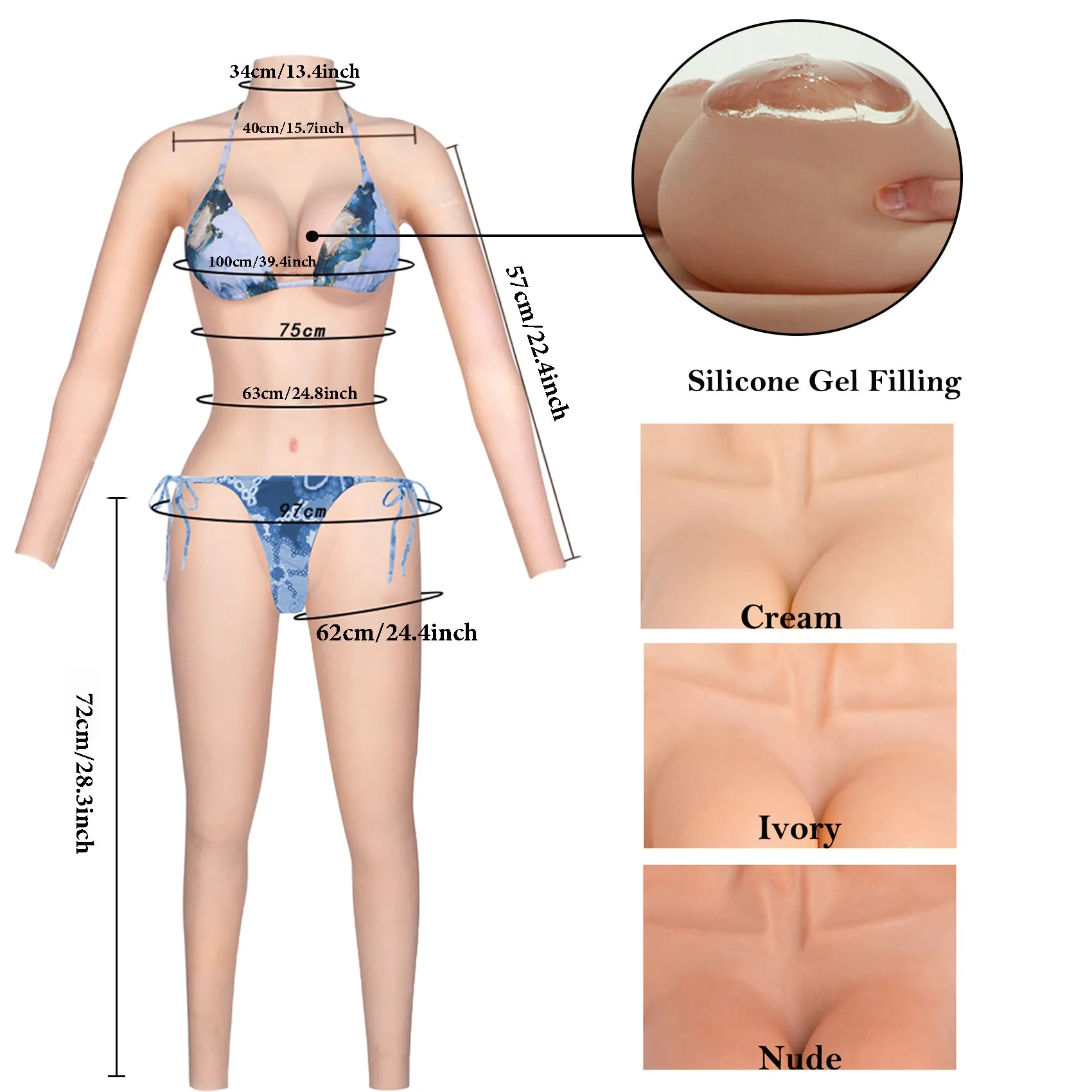 Crossdresser Whole-body Suits with Fake Boobs Silicone Breast Forms with Fake Vagina for Trans Cosplay Drag Queen Silicone Breastplate