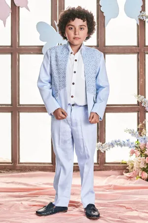 Crystal Blue Floral Jacquard Suit