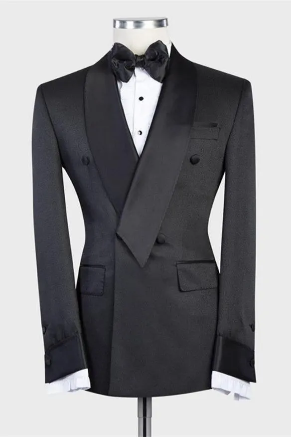Custom design Black Double Breasted Shawl Lapel Wedding Men Suit