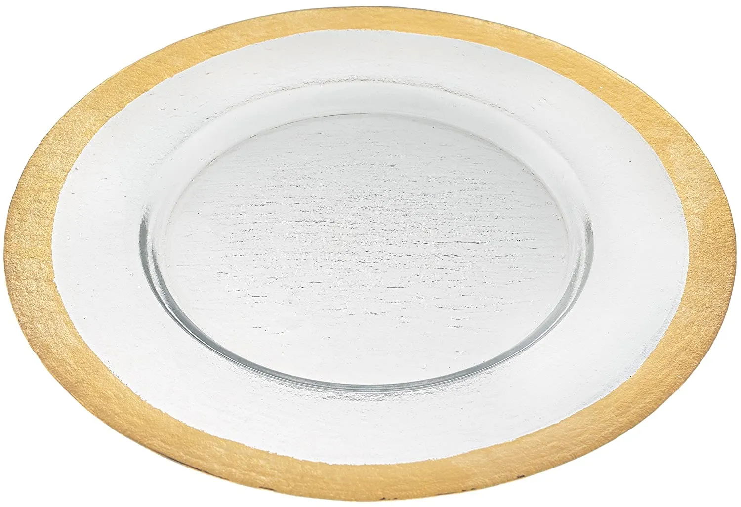 (D) Elegant Gold Border Round 13'' Handmade Glass Dish, Fruit Bowl
