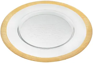 (D) Elegant Gold Border Round 13'' Handmade Glass Dish, Fruit Bowl