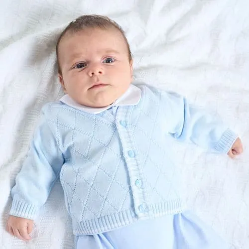 Dandelion Diamond Knit V-Neck Cardigan - Sky Blue