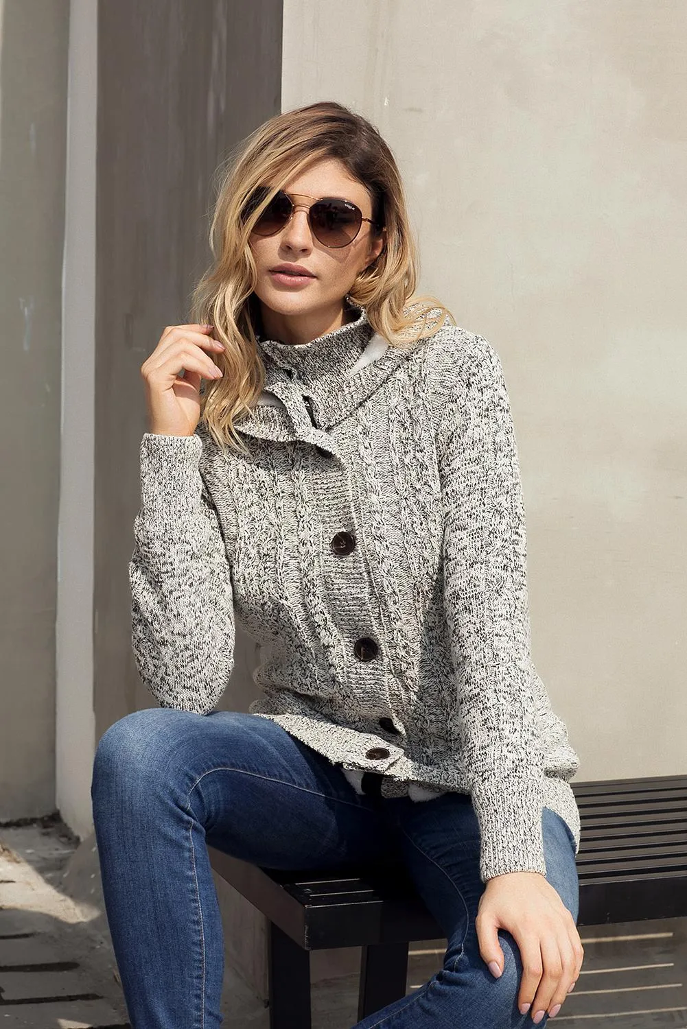 Dark Gray Long Sleeve Button-up Hooded Cardigans
