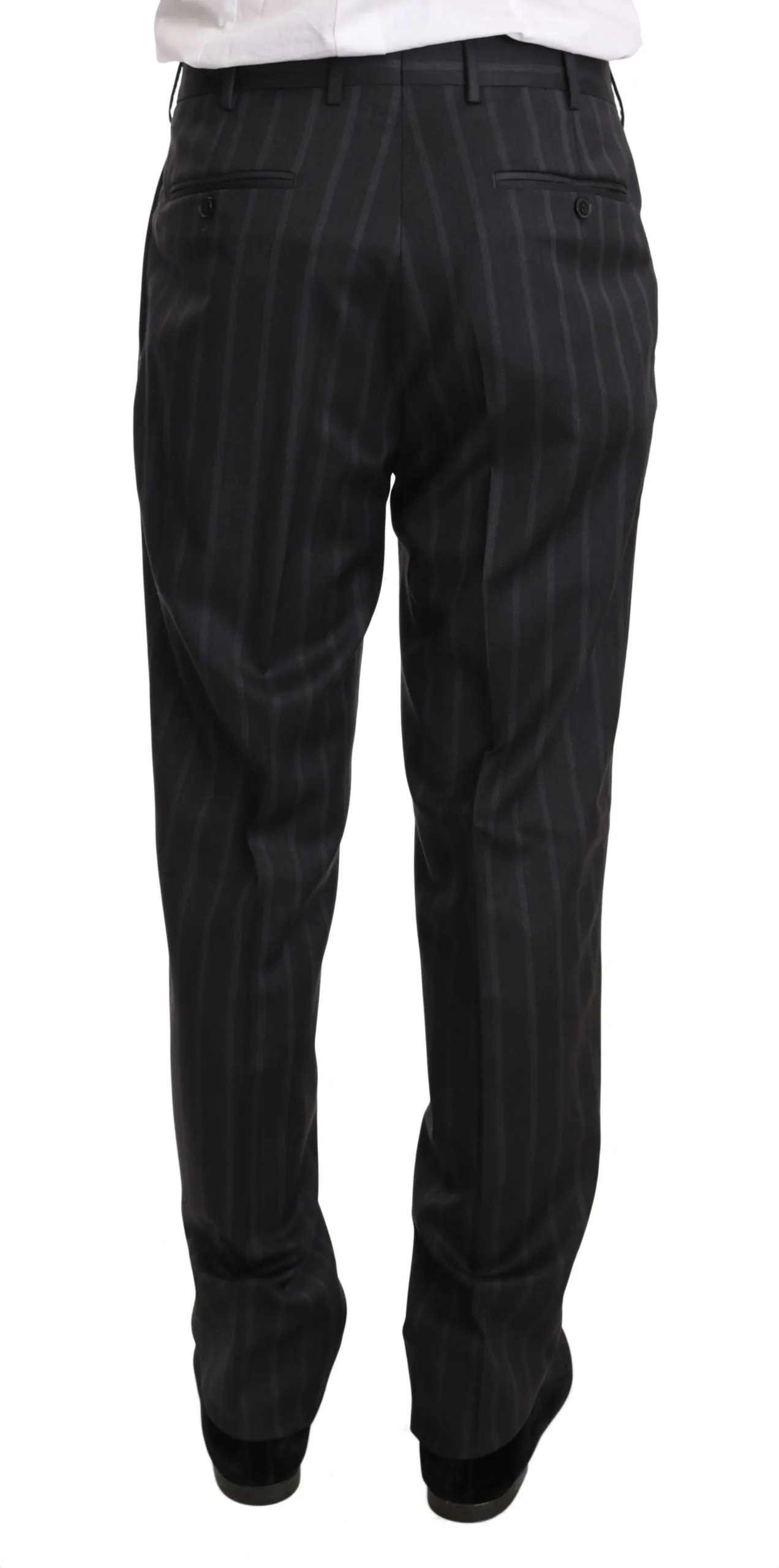 Dark Gray Two Piece 3 Button Wool Striped Suit